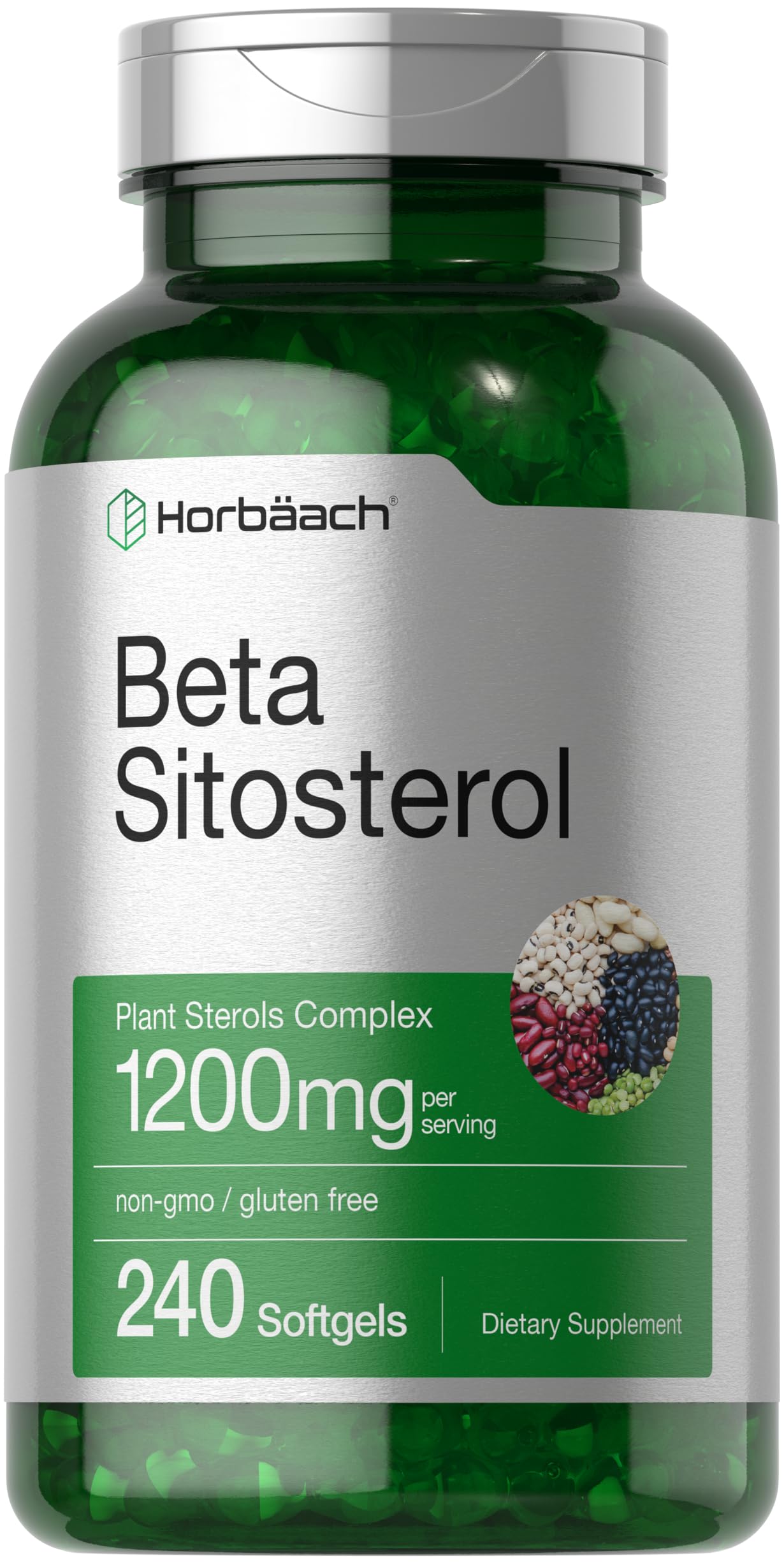 Front view of Horbäach Beta Sitosterol 1200mg 240 softgel bottle