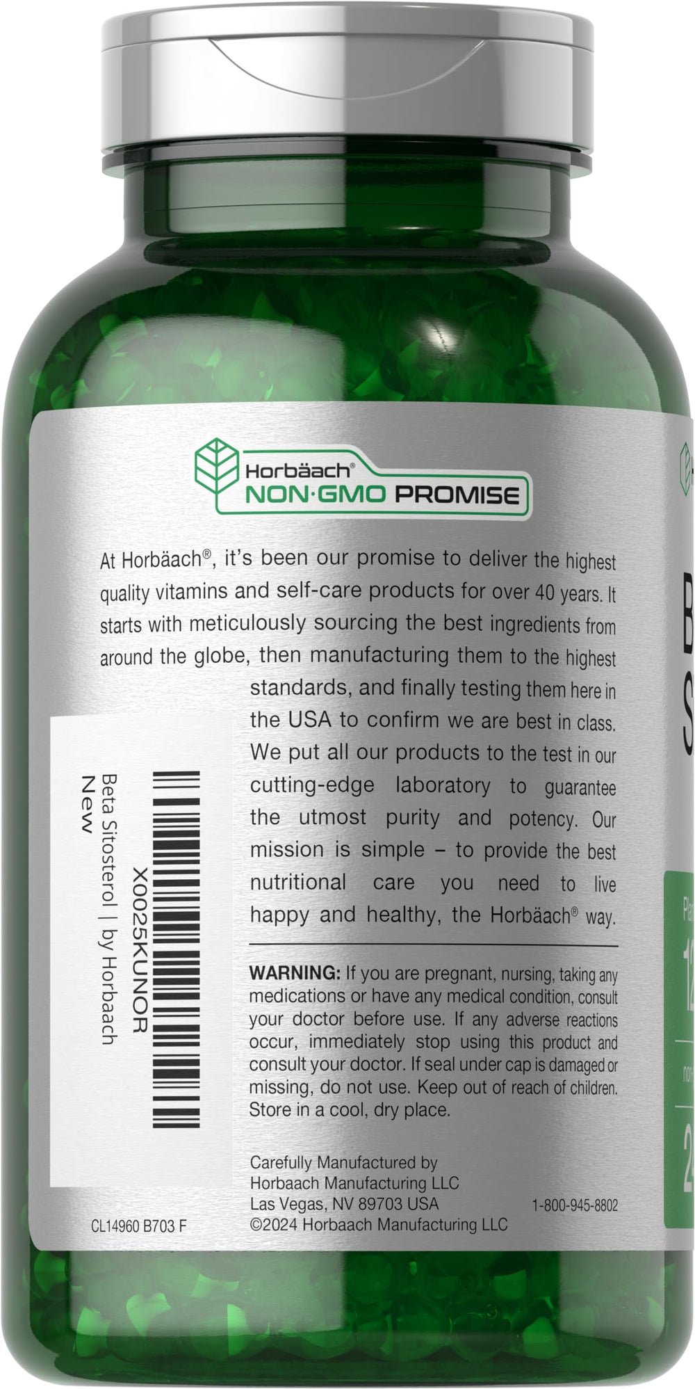 Nutrition facts and ingredients for Horbäach Beta Sitosterol 1200mg