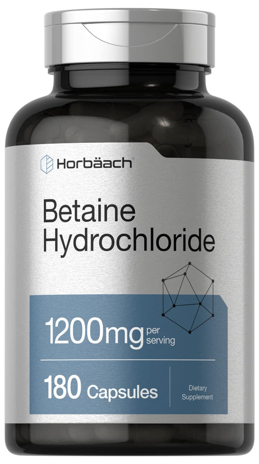 Horbäach Betaine HCl 1200mg bottle and label