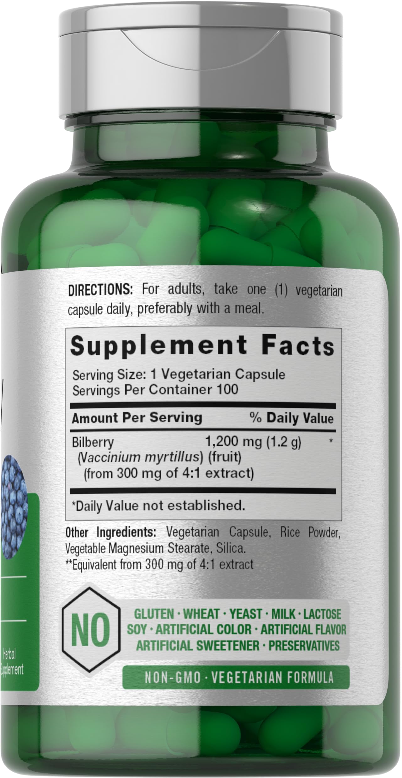 Close-up of Bilberry vegetarian capsules