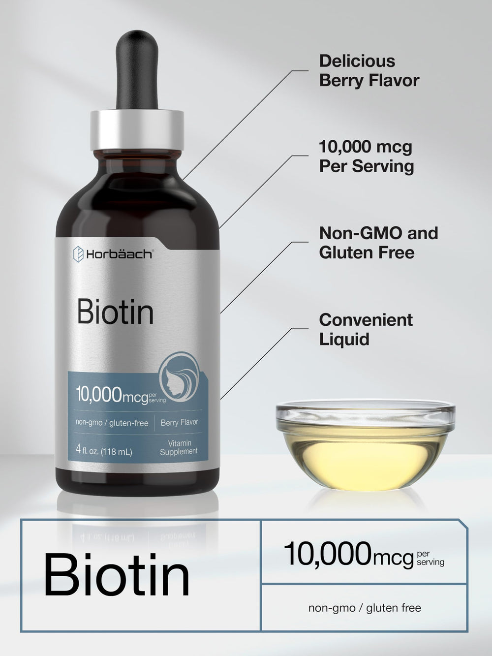 Ingredients panel of Horbäach Biotin Liquid Drops