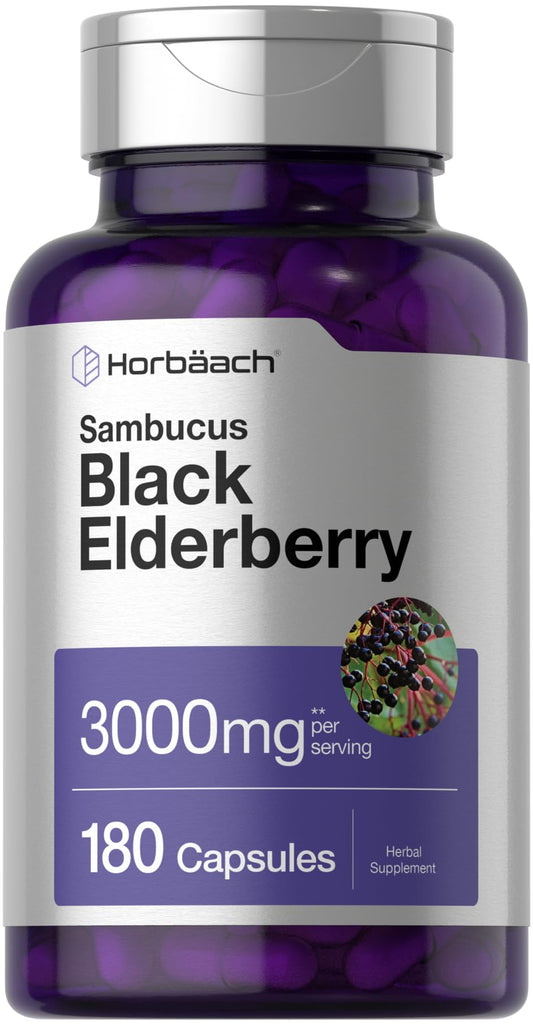 Horbäach Black Elderberry 3000mg capsules bottle - front view