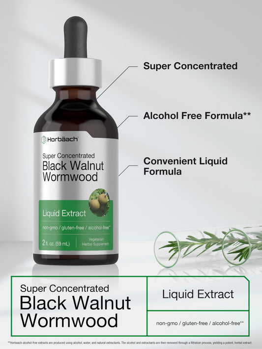 Label for Horbaach Black Walnut Hull Wormwood Extract Tincture 2 oz
