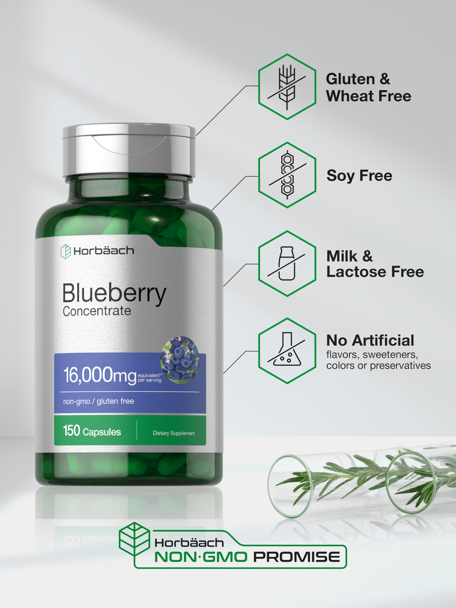 Blueberry extract capsules in a glass dish