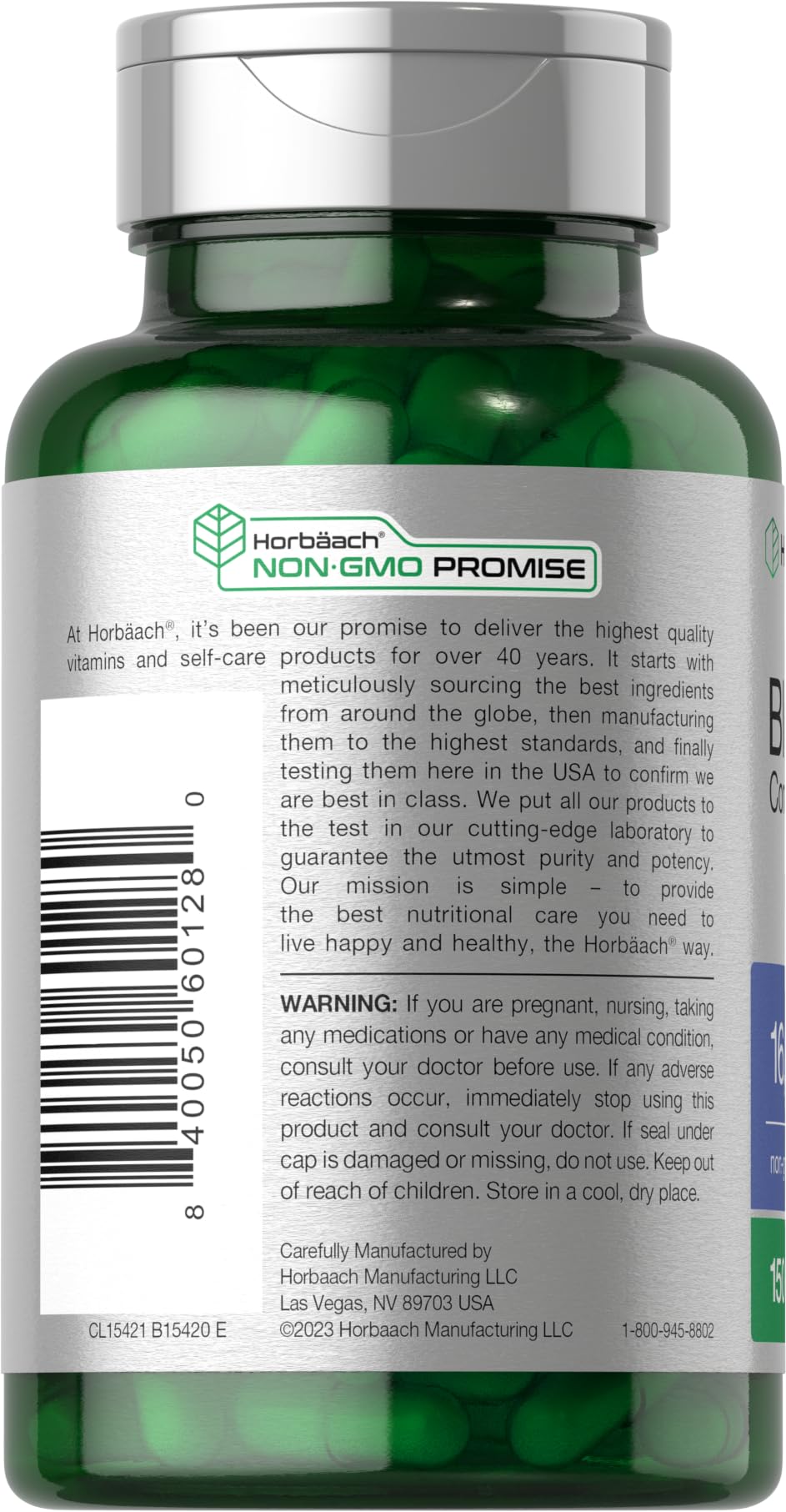 Product label for Horbaach Blueberry Extract supplement