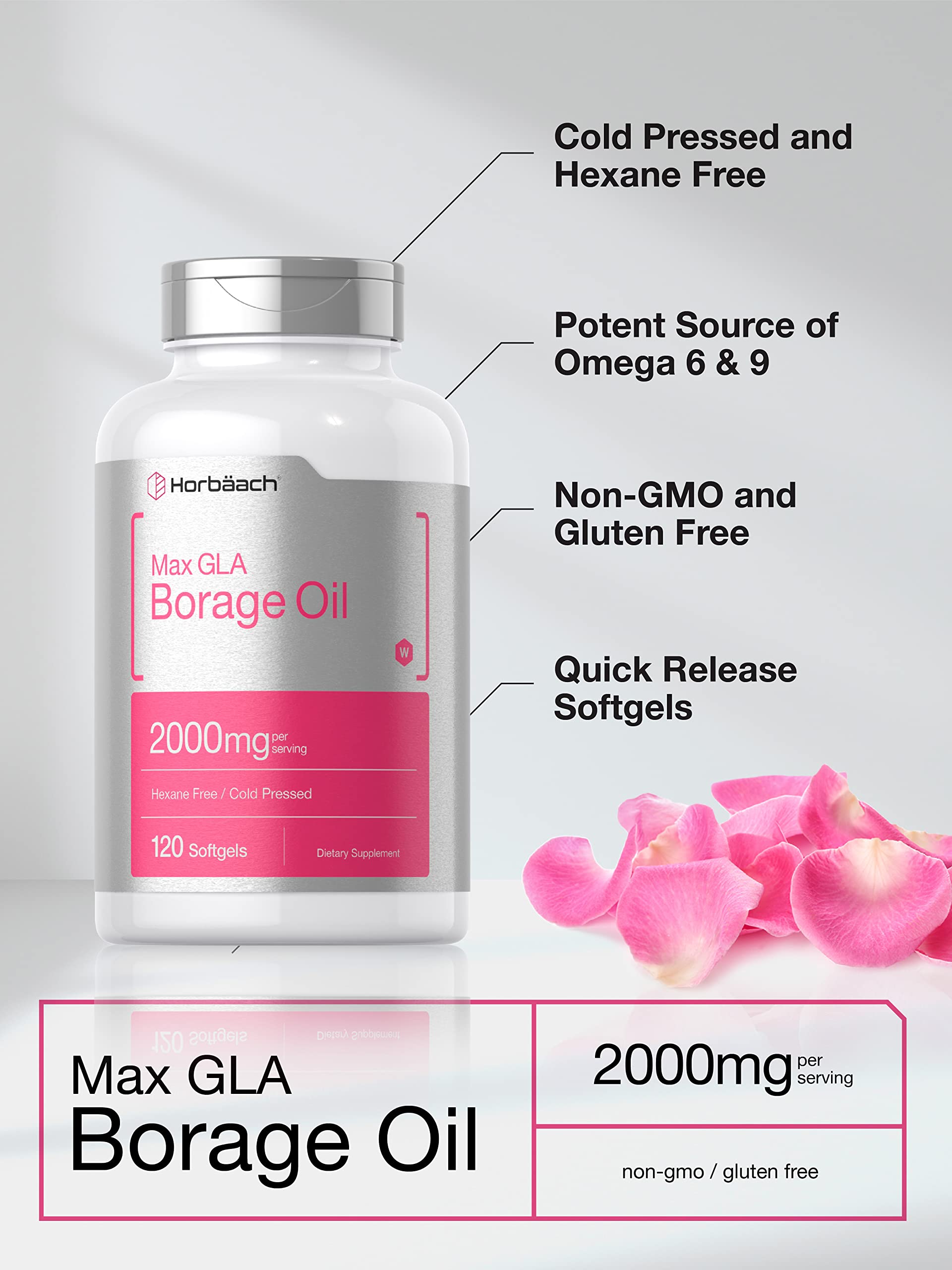 Softgels of Horbaach Borage Oil 2000 mg per serving