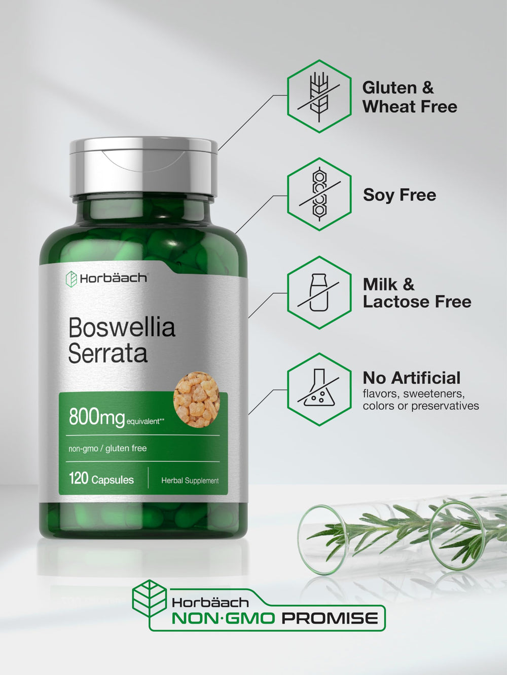 Bottle of Horbaach Boswellia Serrata Extract capsules 800mg 120-count