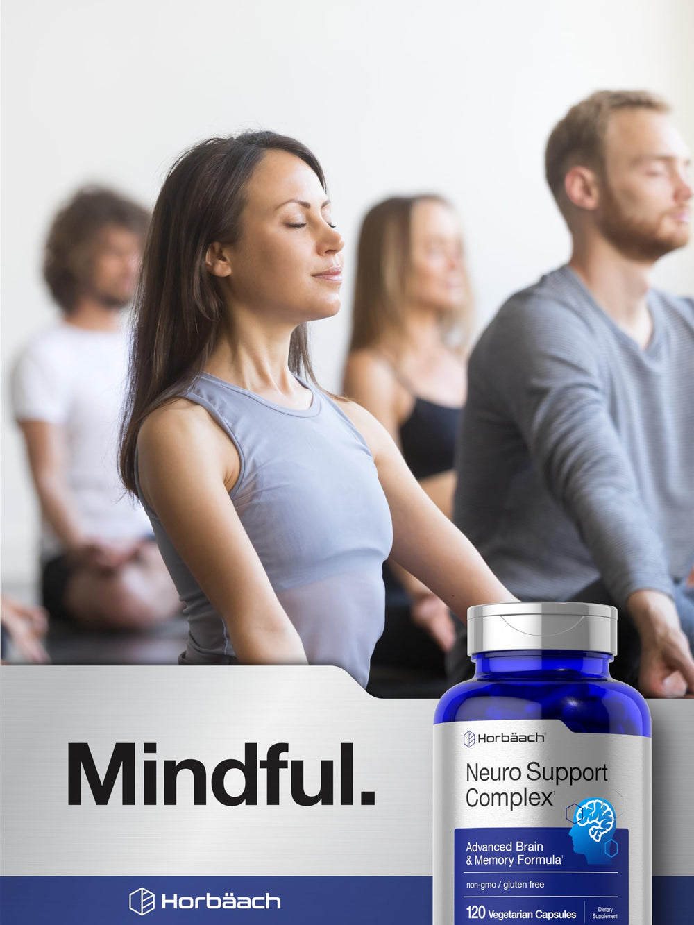 Close-up of Horbäach Brain Supplement capsules (120 count)