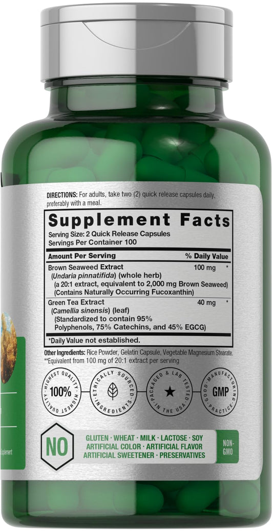 Back label showing supplement facts for Horbaach Brown Seaweed Extract
