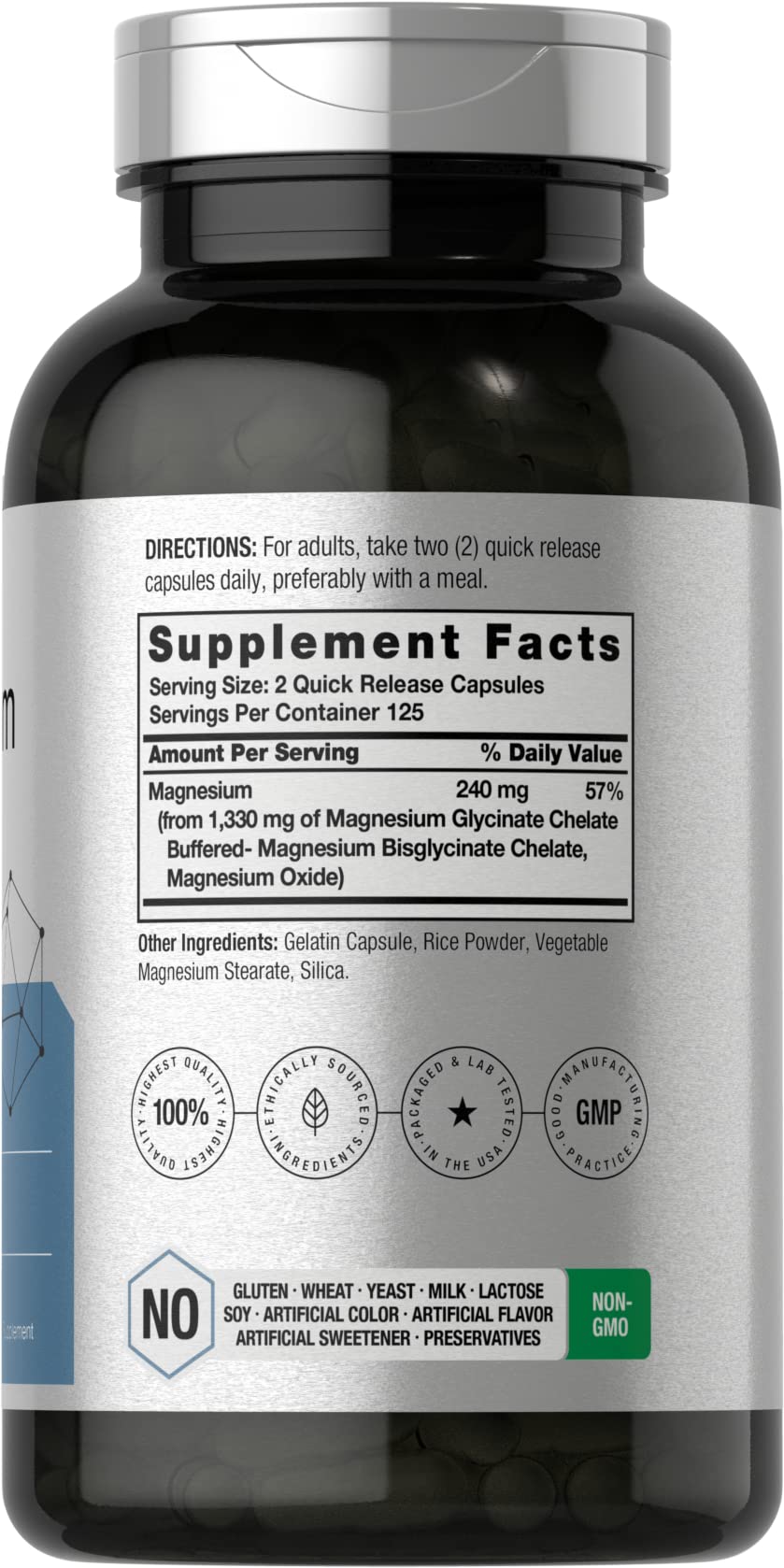 Supplement facts panel of Horbäach Magnesium Glycinate