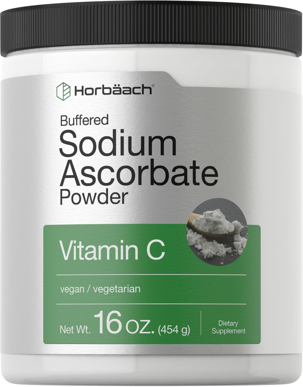 Front view of Horbäach Buffered Sodium Ascorbate Powder 16 oz