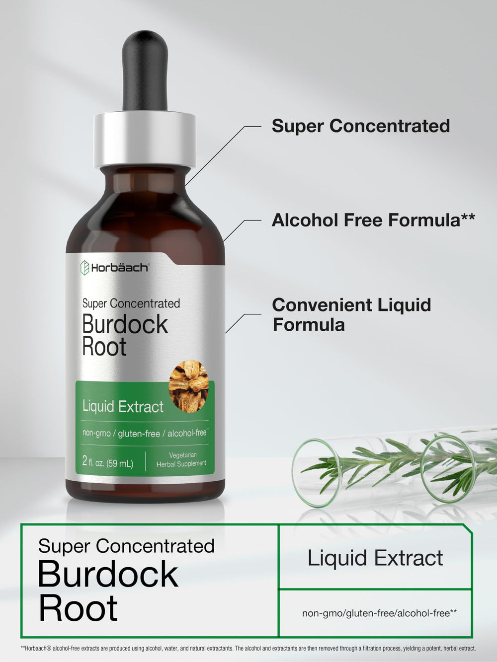 Ingredients and nutrition facts close-up on Burdock Root Tincture label
