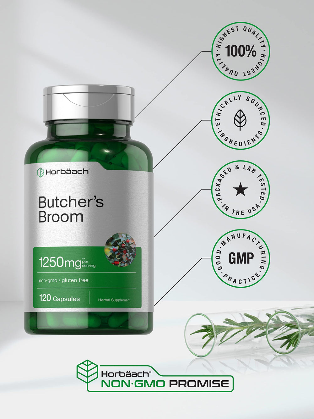 Horbaach Butchers Broom Capsules ingredients panel
