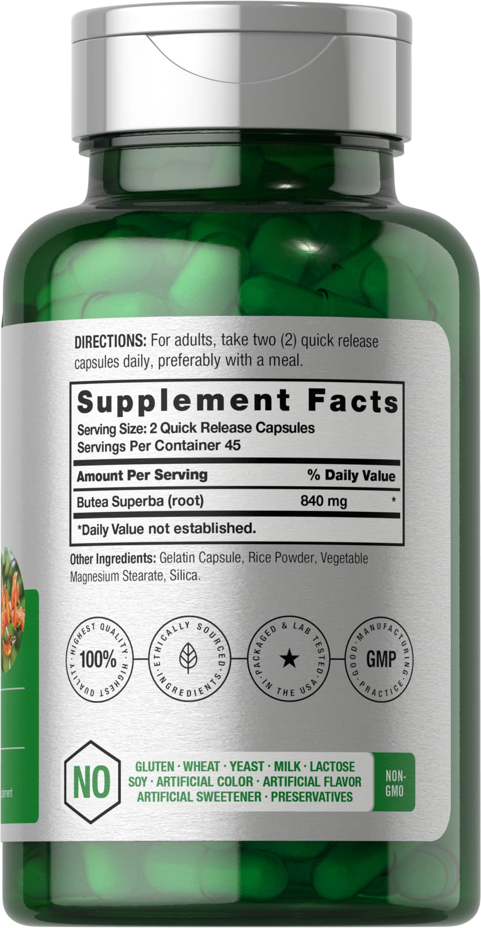 Close-up of Butea Superba Root capsules