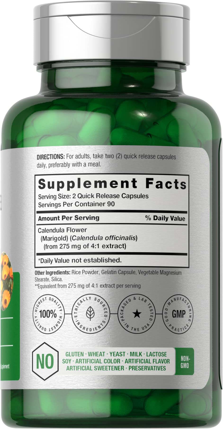 Front view of Horbaach Calendula Capsules bottle