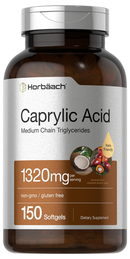 Horbaach Caprylic Acid 1320mg bottle and label