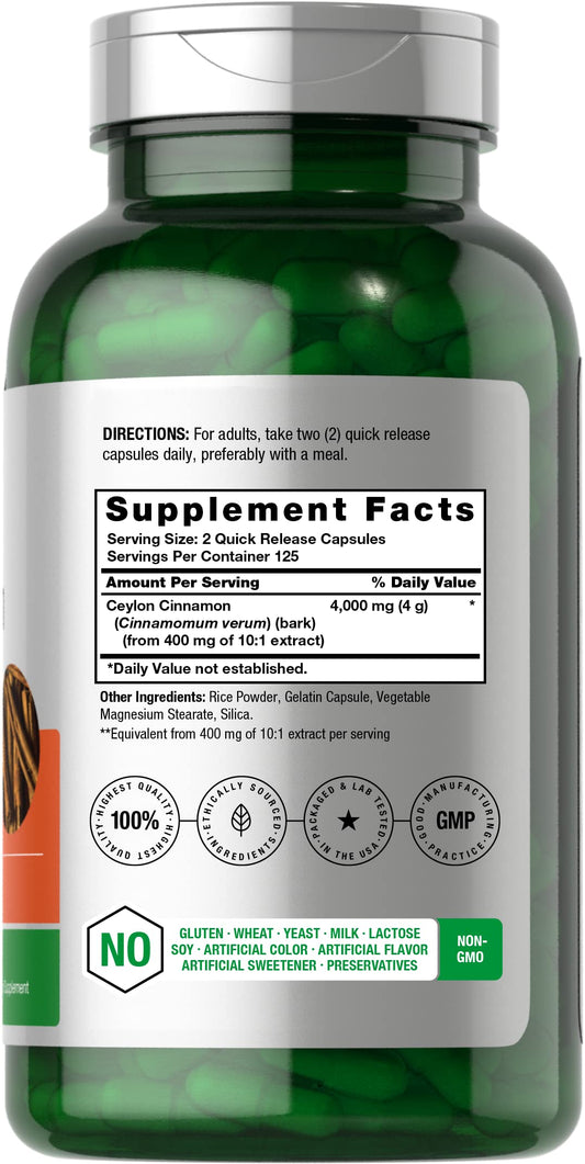 Close-up of Horbaach Cinnamon Capsules 4000mg label