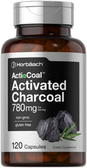 Horbäach Charcoal Pills bottle label showing 780 mg activated charcoal per capsule