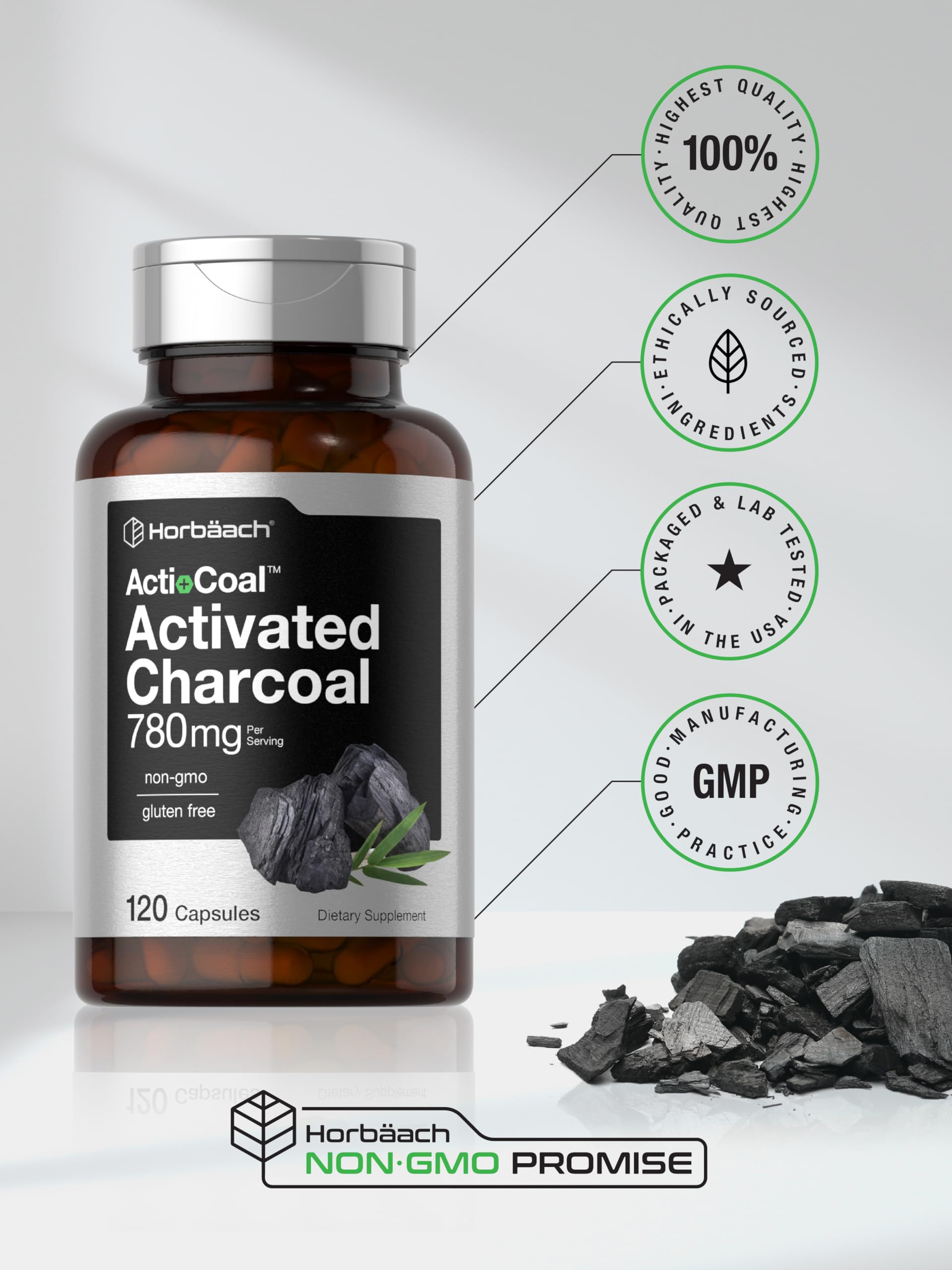 Coconut shell sourced activated charcoal illustration