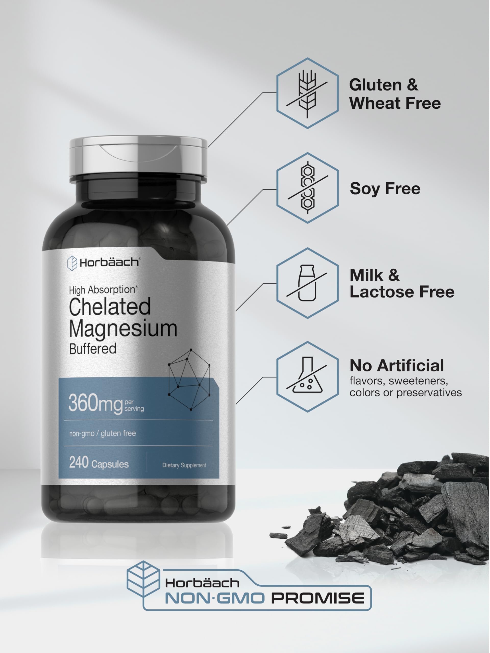 Non-GMO and Gluten Free certifications on bottle