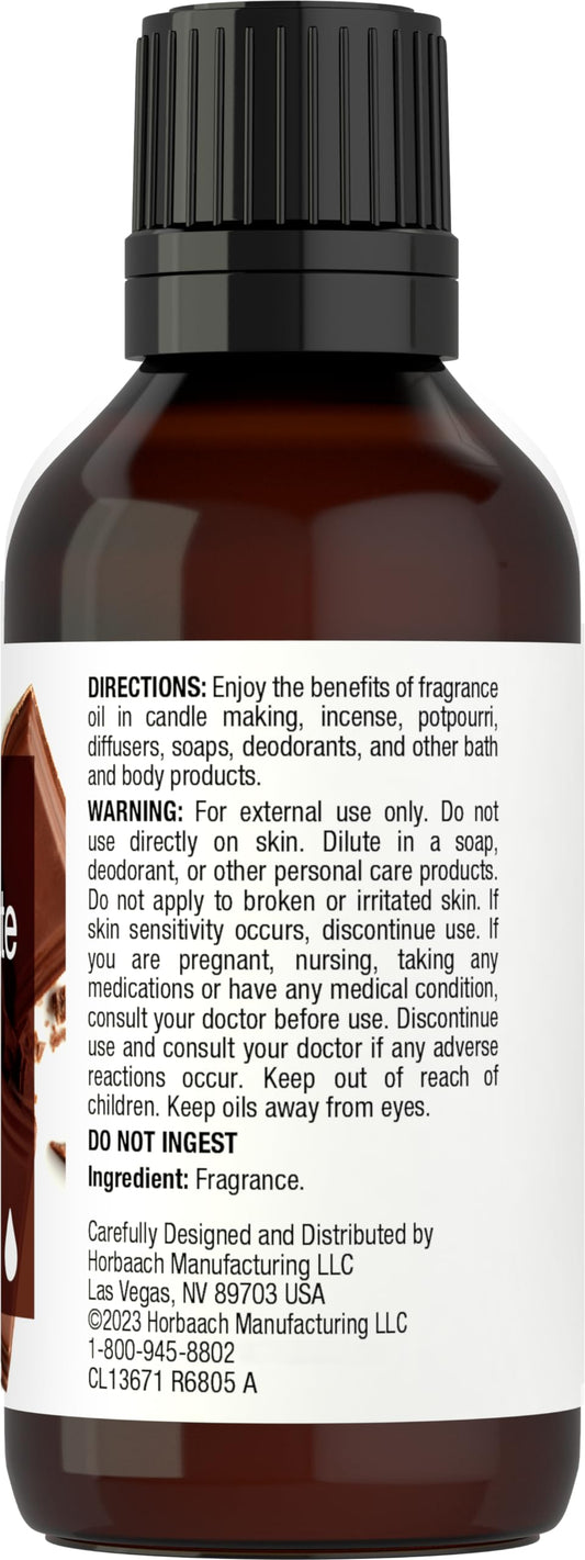 Close-up of Horbaach Chocolate Fragrance Oil amber bottle