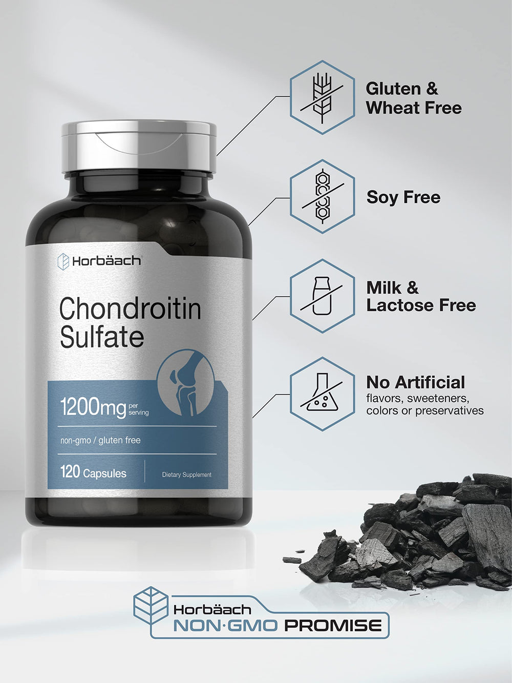 Nutrition facts panel for Horbaach Chondroitin Sulfate 1200mg
