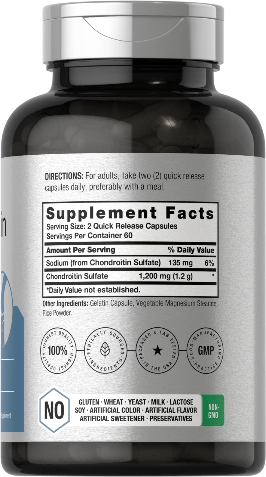 Close-up of Horbaach Chondroitin Sulfate 1200mg label