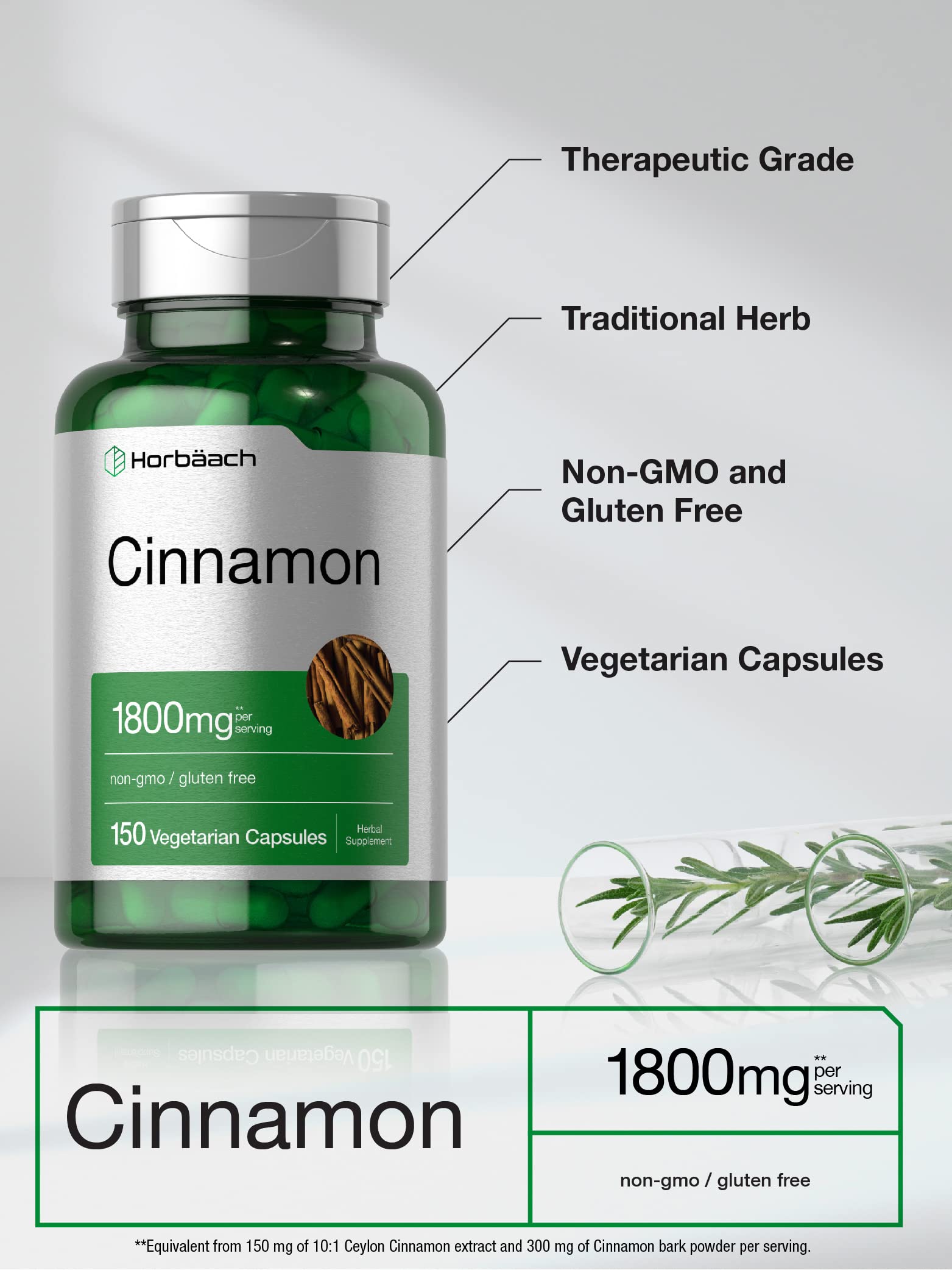 Close-up of Horbäach Cinnamon Capsules bottle label