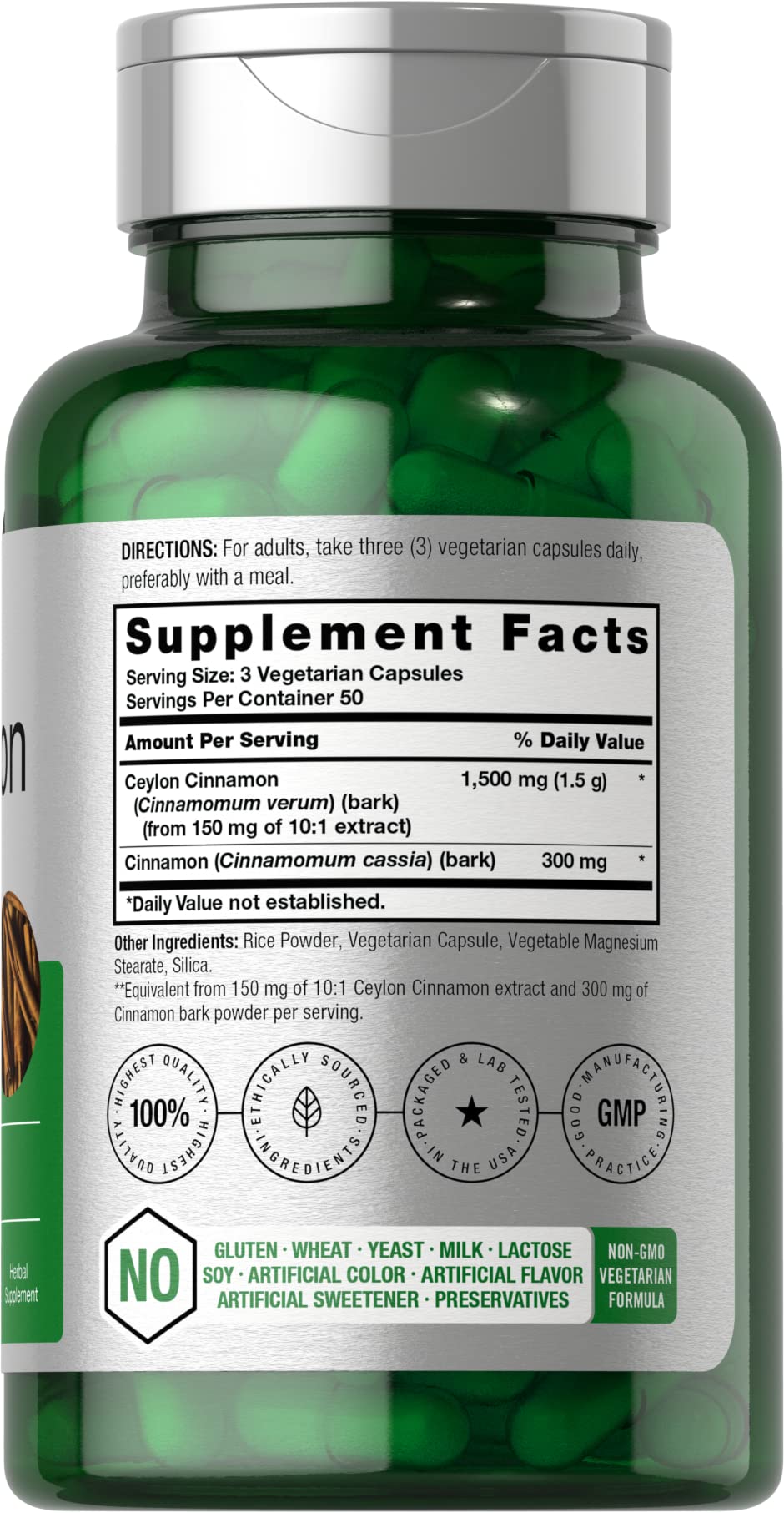 Side view of Horbäach Cinnamon Capsules bottle