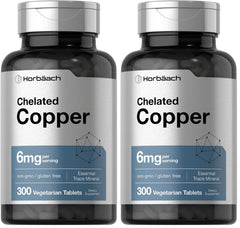 Horbäach Chelated Copper 6 mg bottle front view with 300 tablets (Pack of 2)