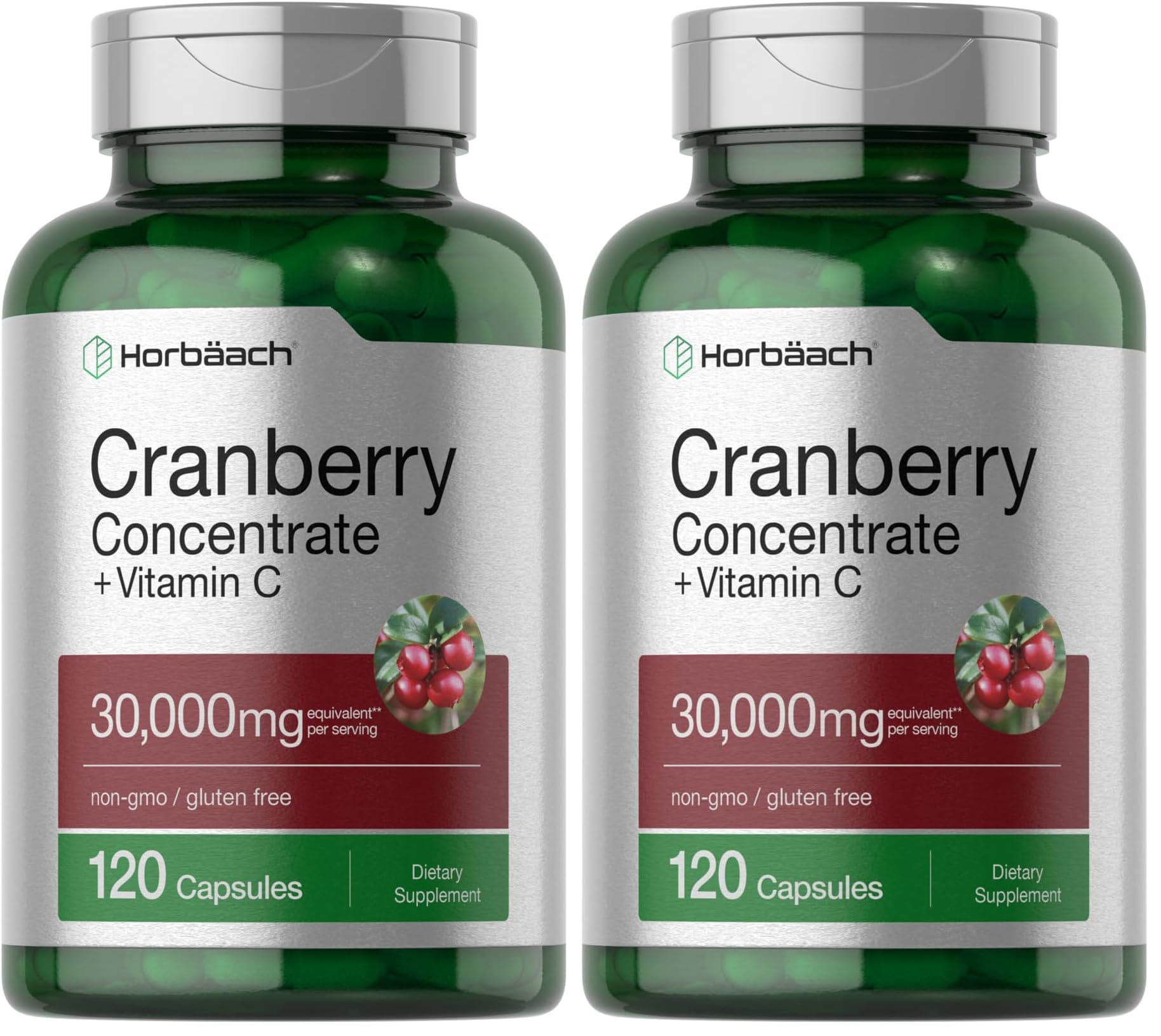 Horbäach Cranberry Concentrate Pills bottle with packaging, 120 capsules, pack of 2