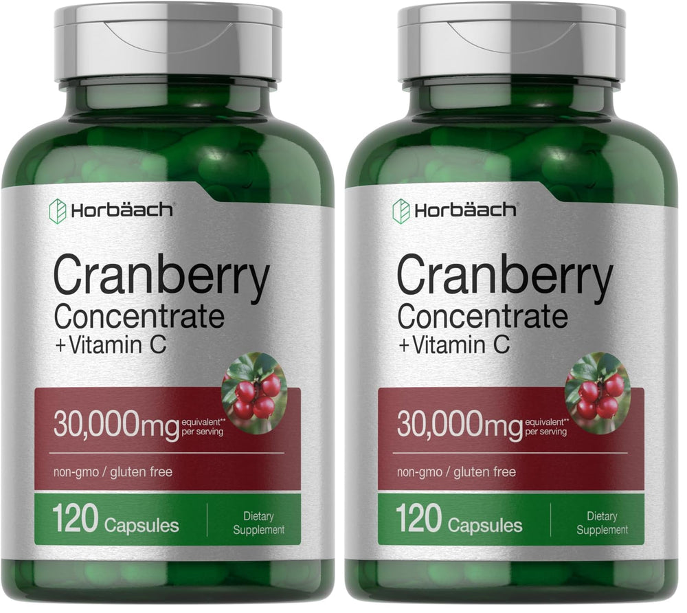 Horbäach Cranberry Concentrate Pills bottle with packaging, 120 capsules, pack of 2