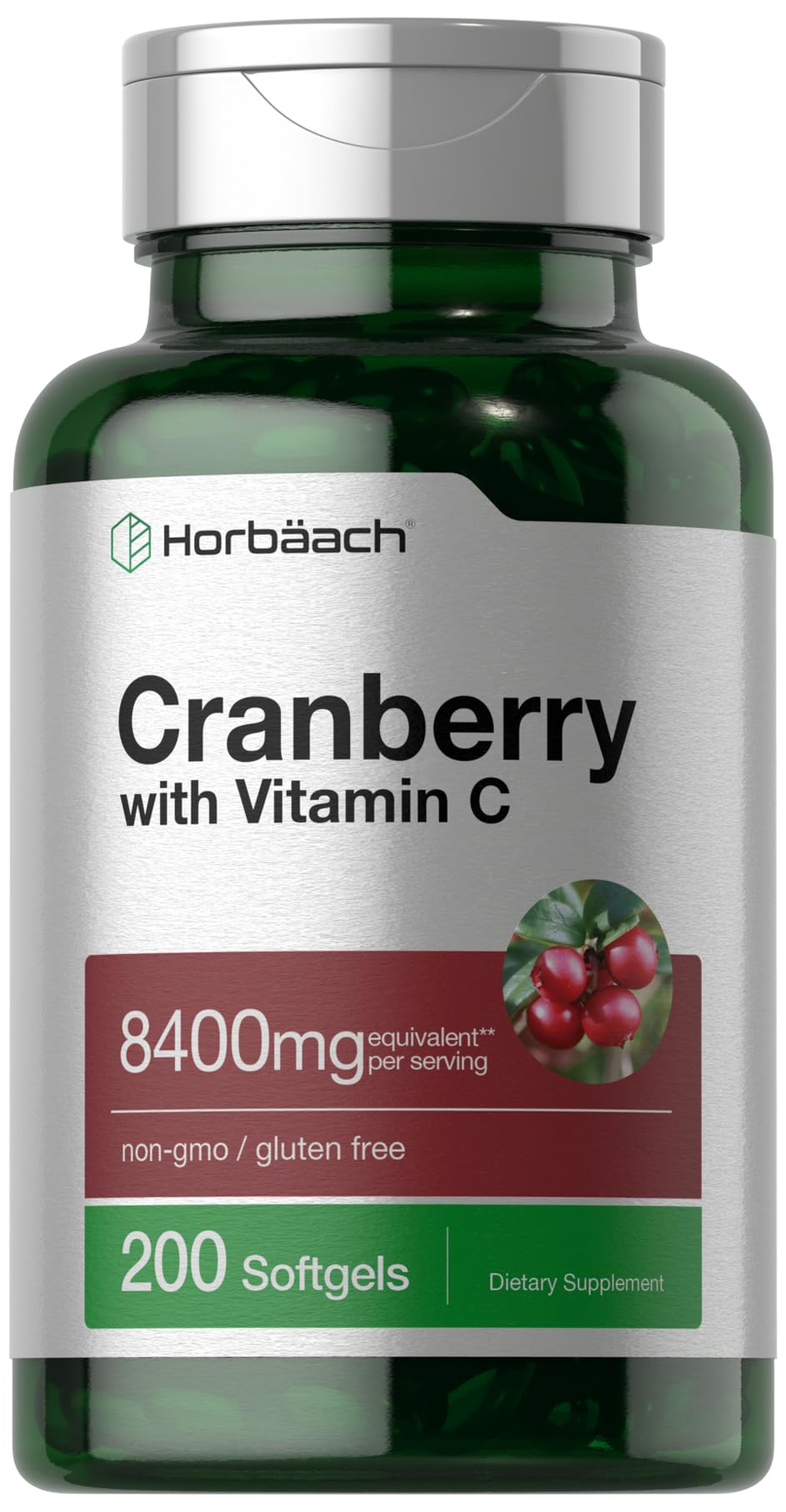 Front view of Horbaach Cranberry Pills bottle with label