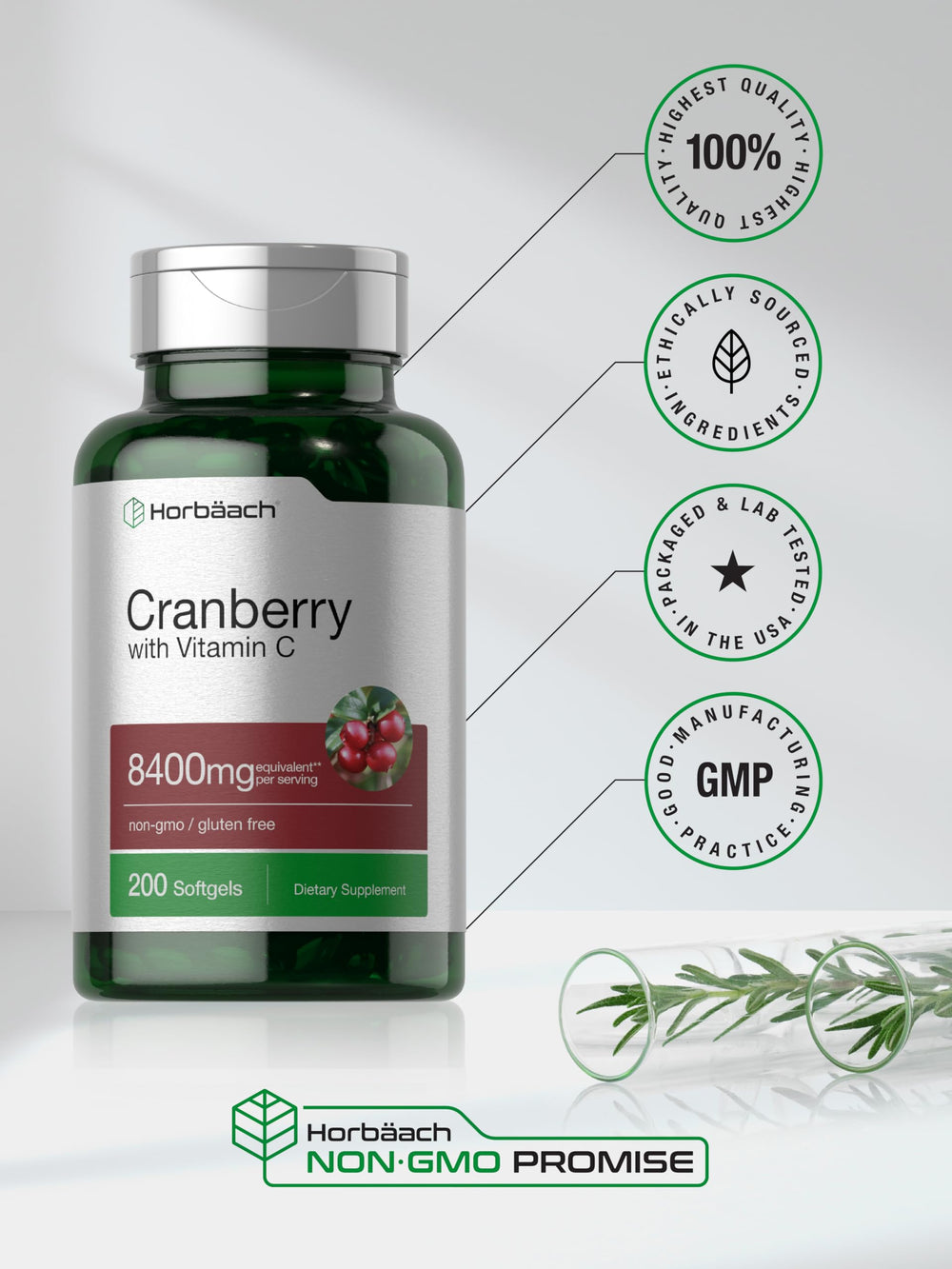Glass of water with Cranberry Pills in focus