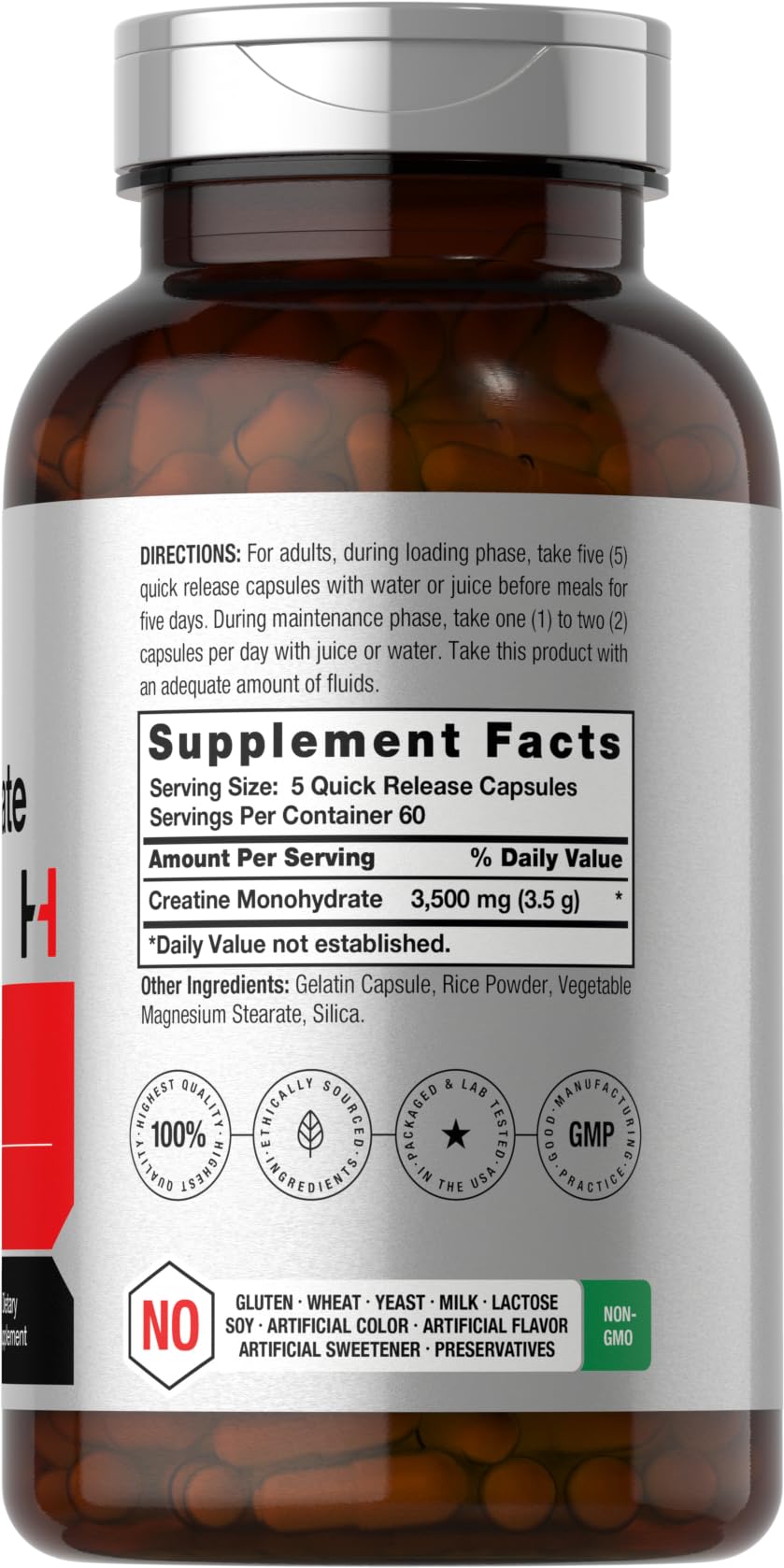 Serving size of Horbäach Creatine Monohydrate Capsules showing 3,500 mg per serving
