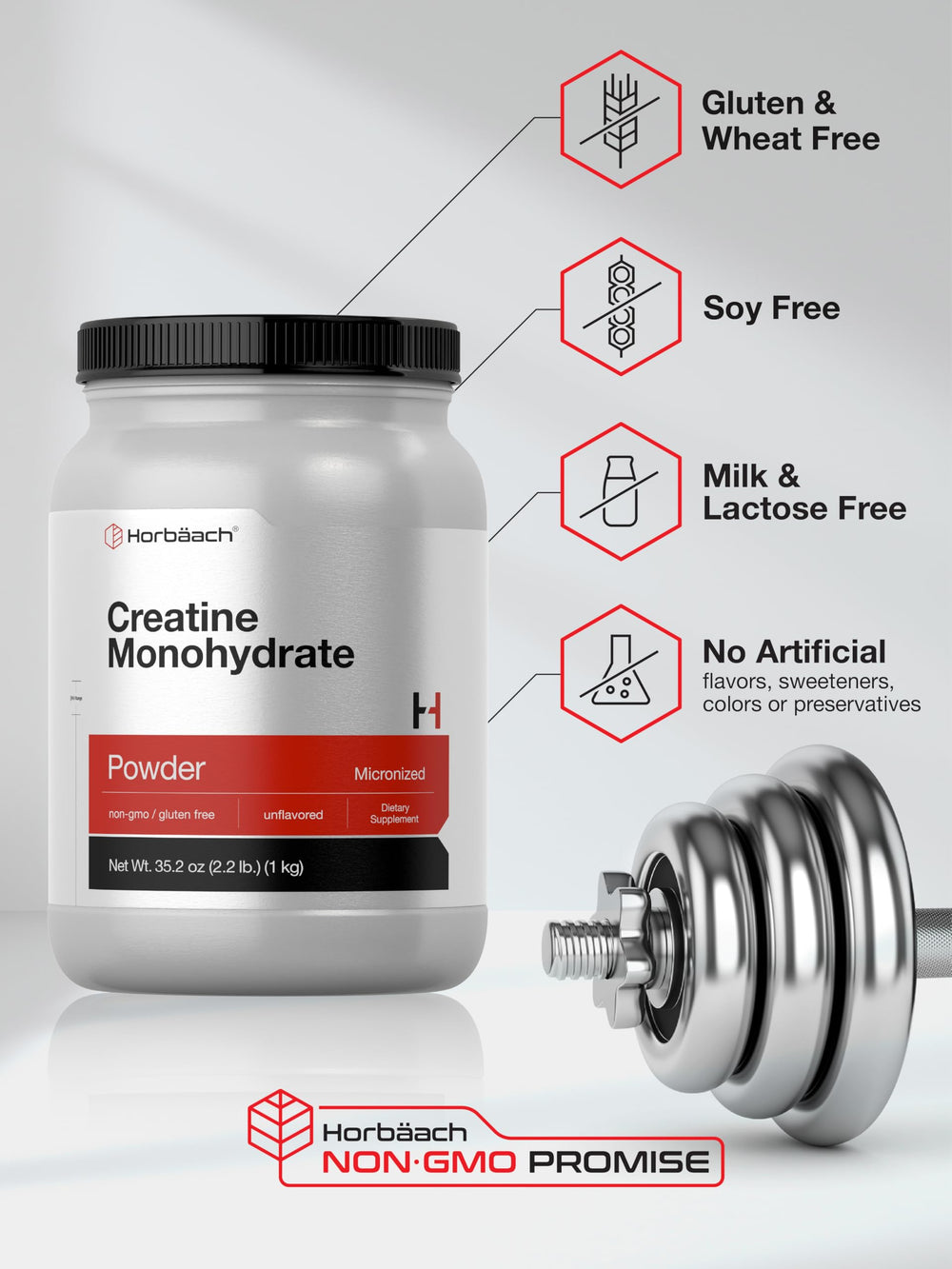 Nutrition facts panel of Horbäach Creatine Monohydrate Powder