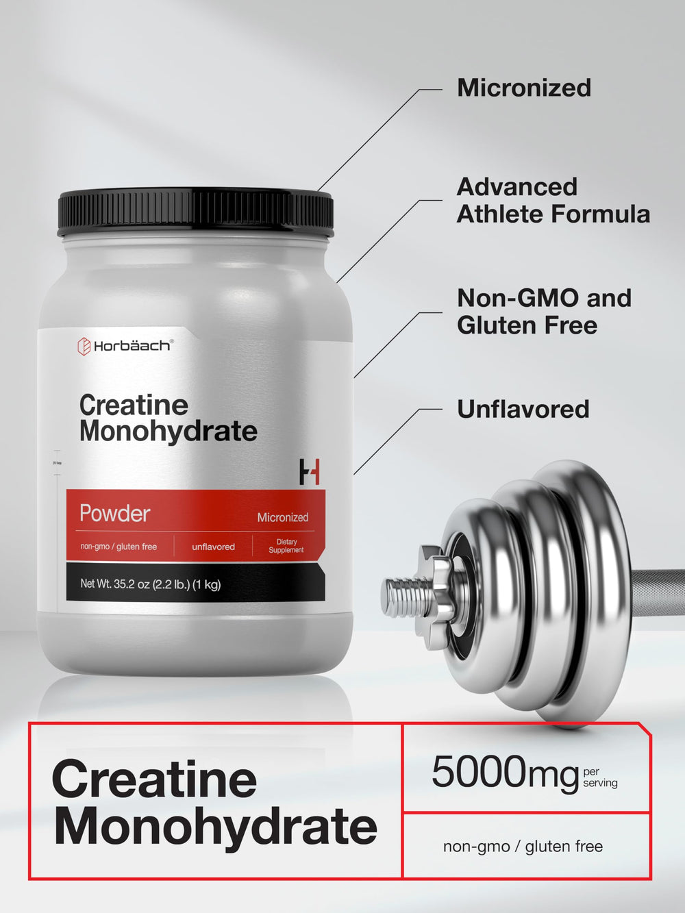Scooper and container for Horbäach Creatine Monohydrate Powder