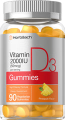 Horbäach Vitamin D3 2000 IU Gummies Pineapple flavor – 90 count bottle label