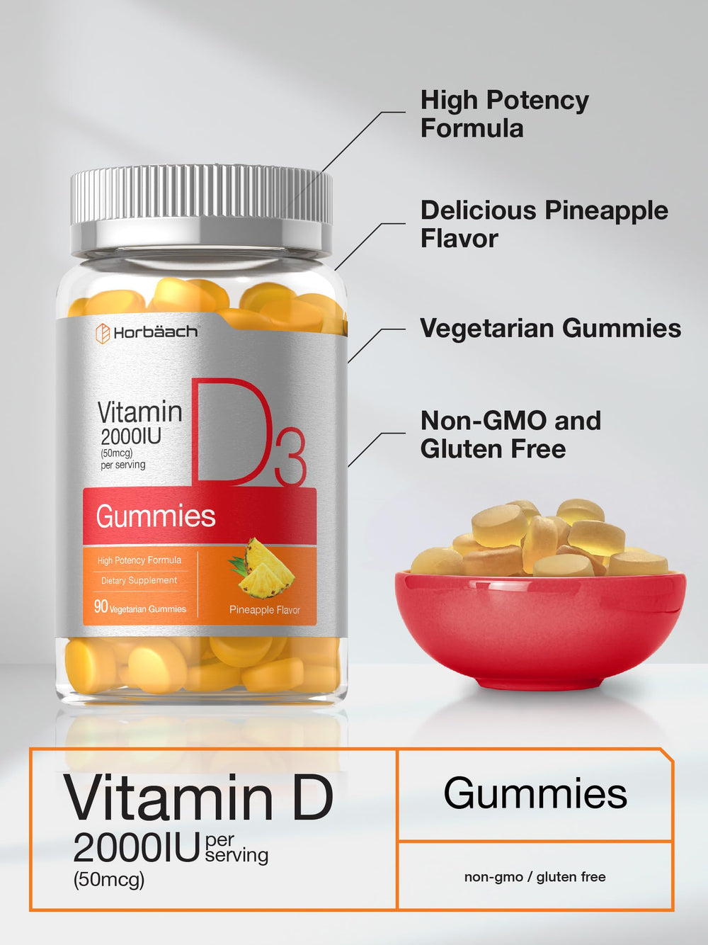 Ingredients panel for Horbäach Vitamin D3 gummies