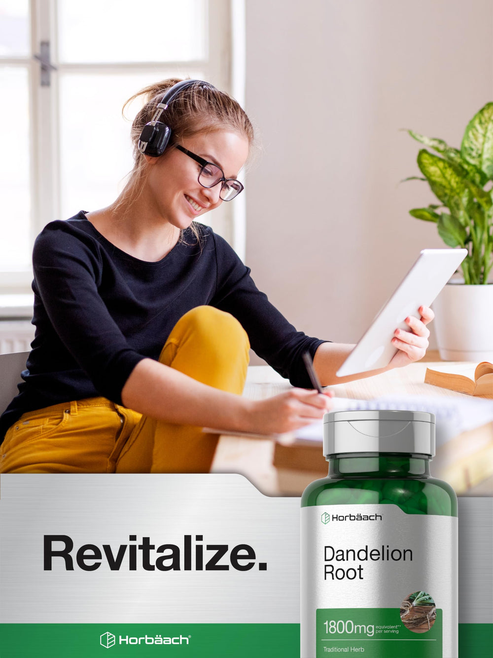 Front view of Horbaach Dandelion Root 1800mg bottle