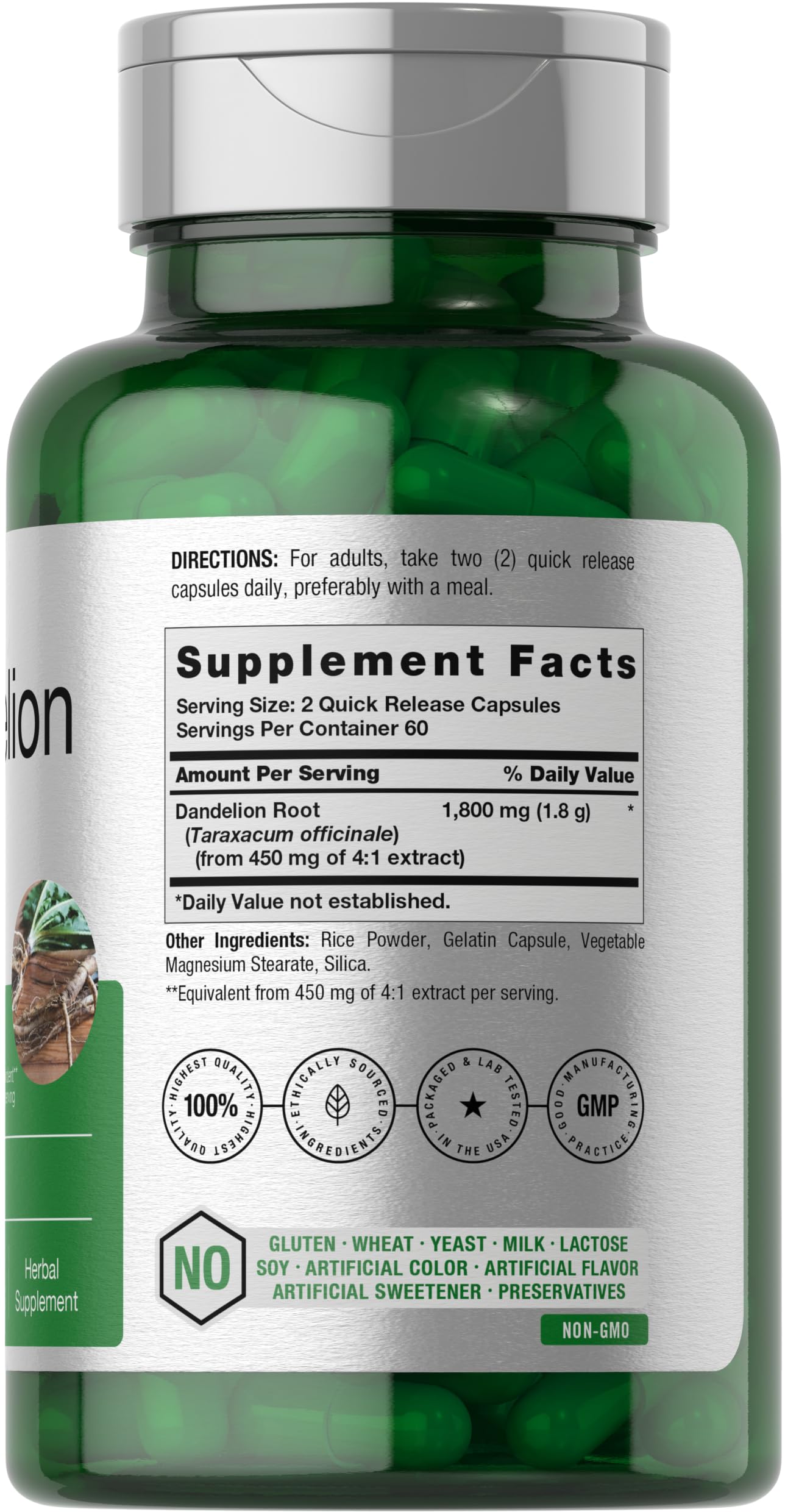 Individual capsules of Horbaach Dandelion Root 1800mg
