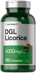 Front view of Horbaach DGL Licorice Chewable Tablets 4000mg 180-count packaging