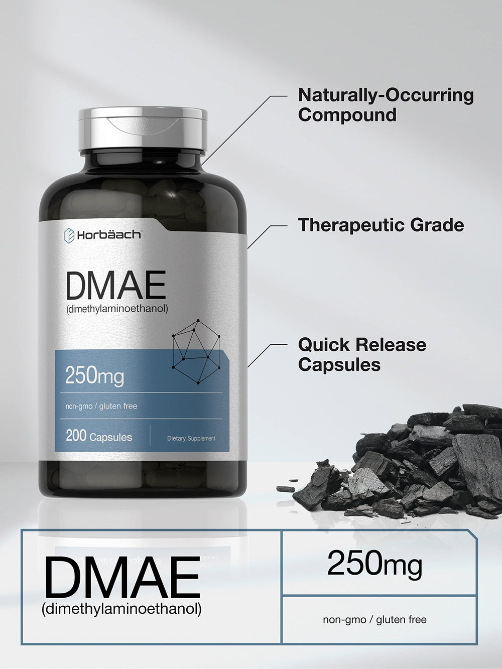DMAE 250 mg capsules in bottle - Horbaach