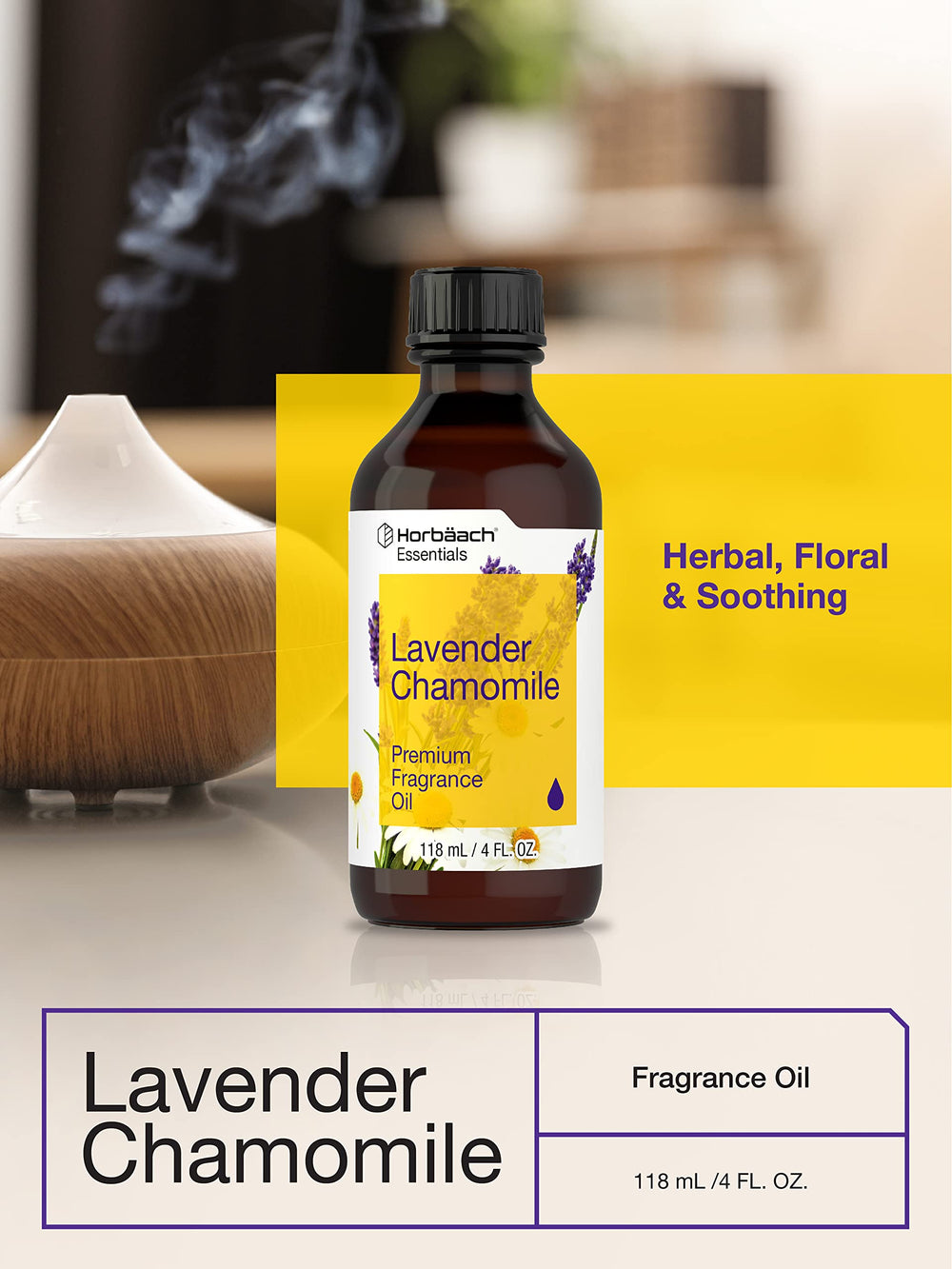Packaging of Horbäach Essentials Fragrance Oils in amber bottle