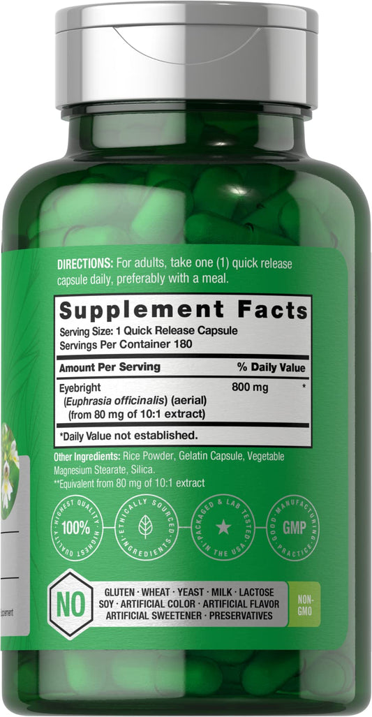 Close-up of Eyebright 800 mg extract capsule label