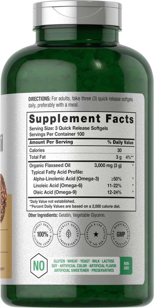 Close-up of Horbäach Flaxseed Oil Softgel Capsules 3000mg