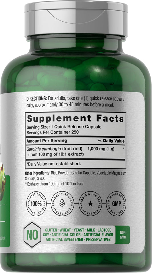 Close-up of Garcinia Cambogia 1000mg capsules