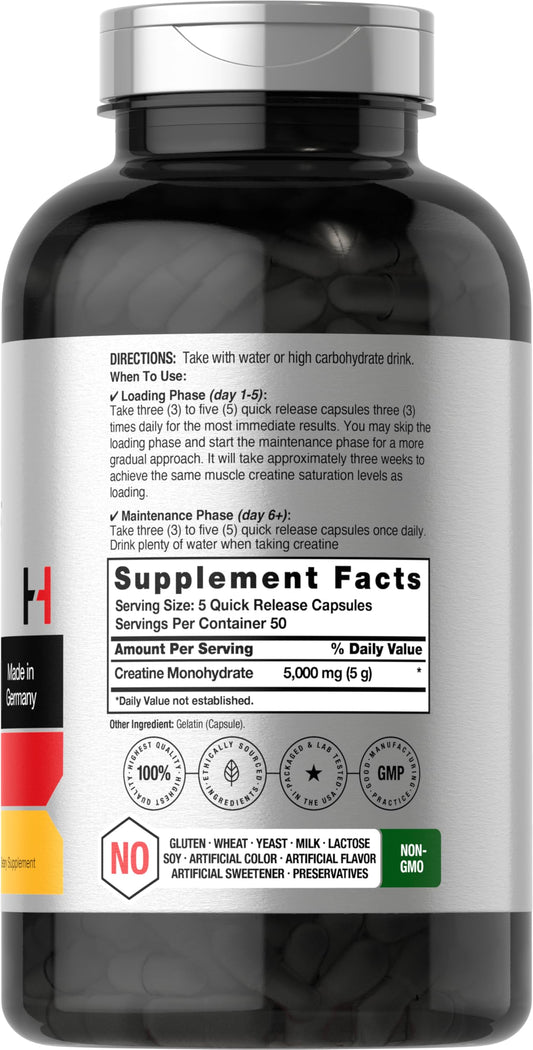 Creapure purity seal on Horbaach creatine monohydrate bottle