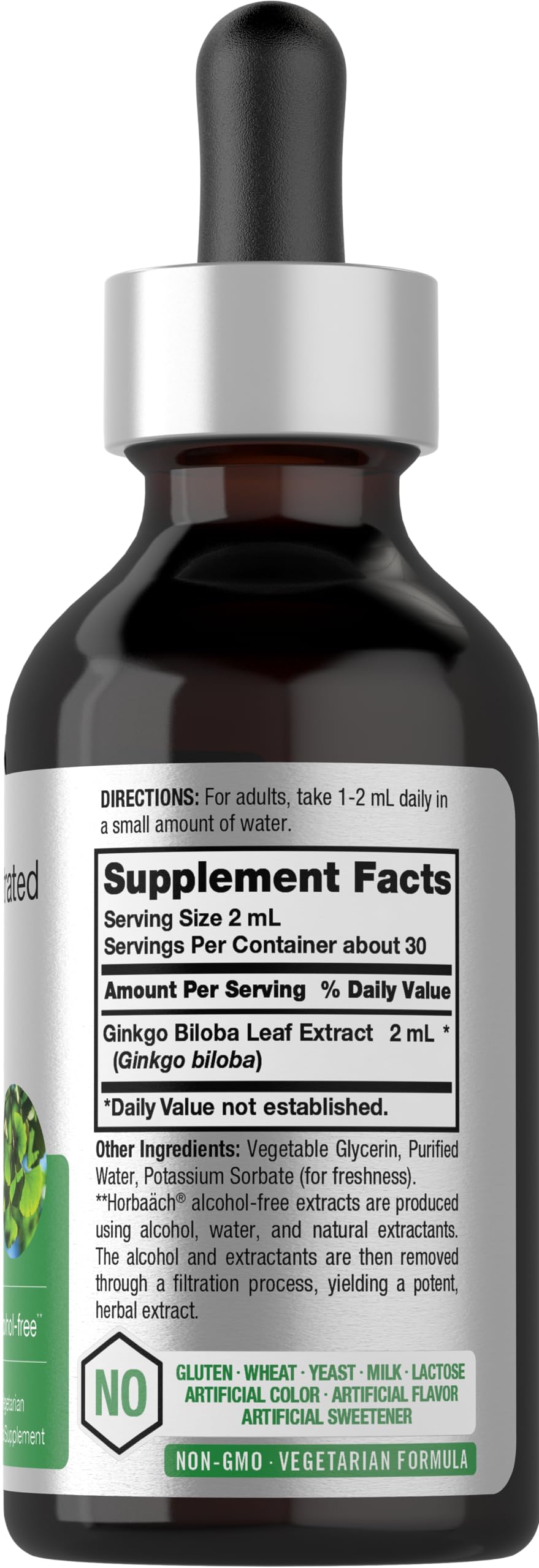 Horbäach Ginkgo Biloba Liquid 2 oz bottle back label