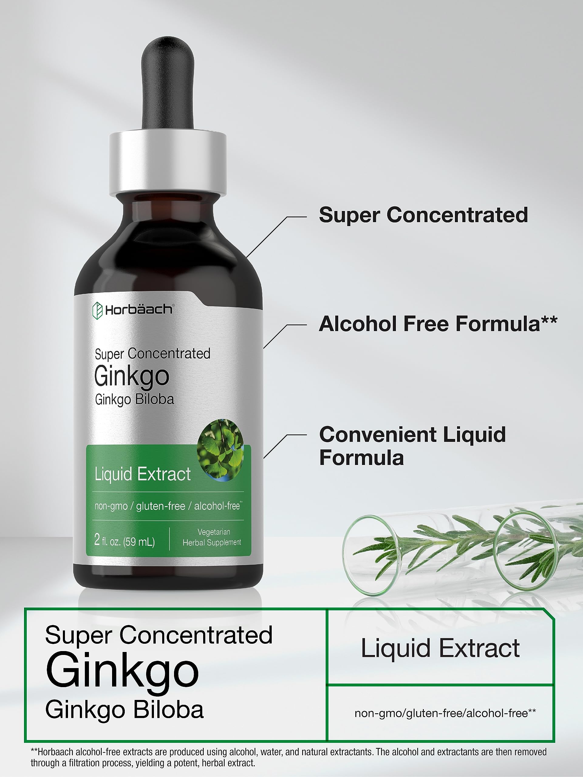 Close-up of Horbäach Ginkgo Biloba Liquid label